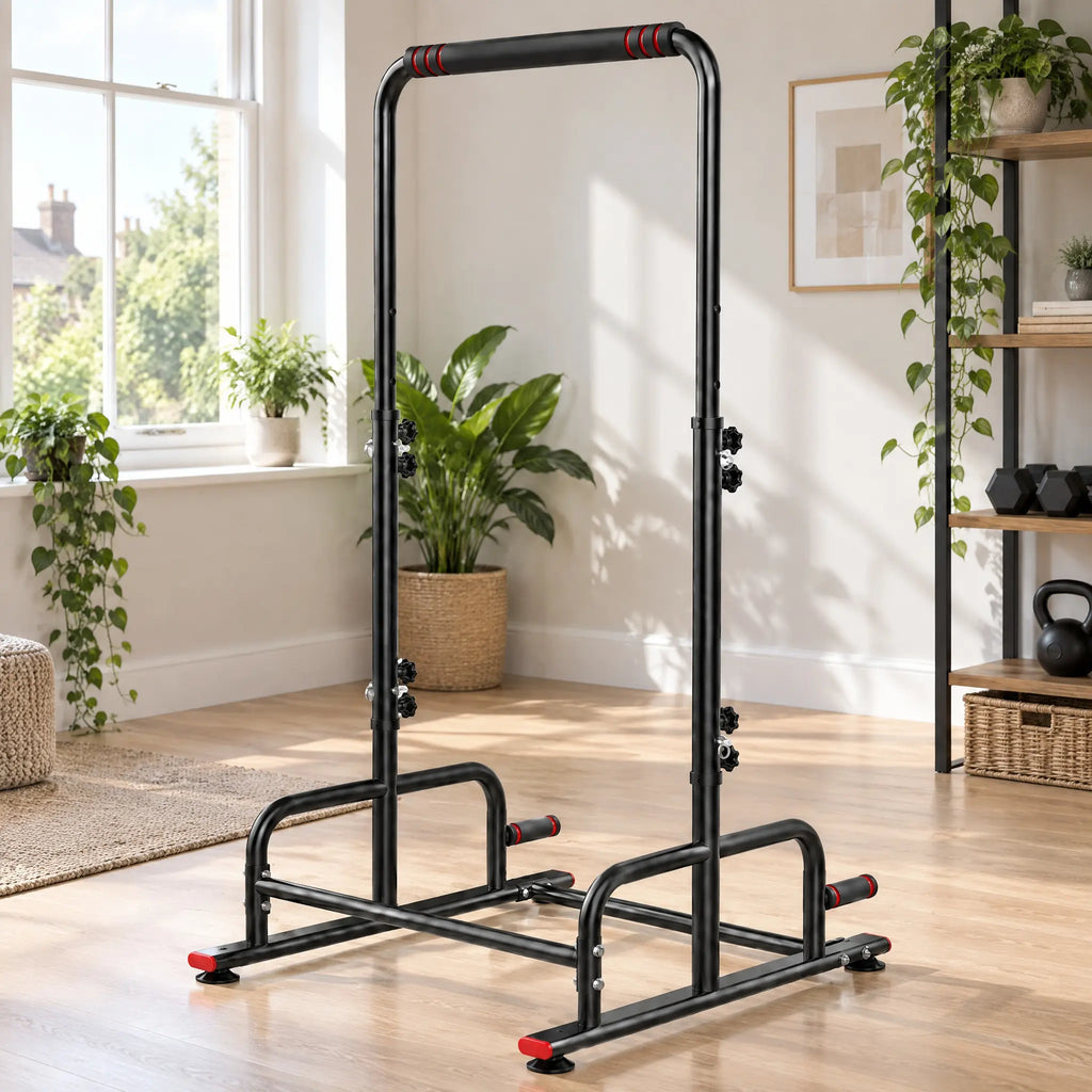 Free-Standing Pull-Up Frame with Height-Adjustable Bar and Push-Up Handles