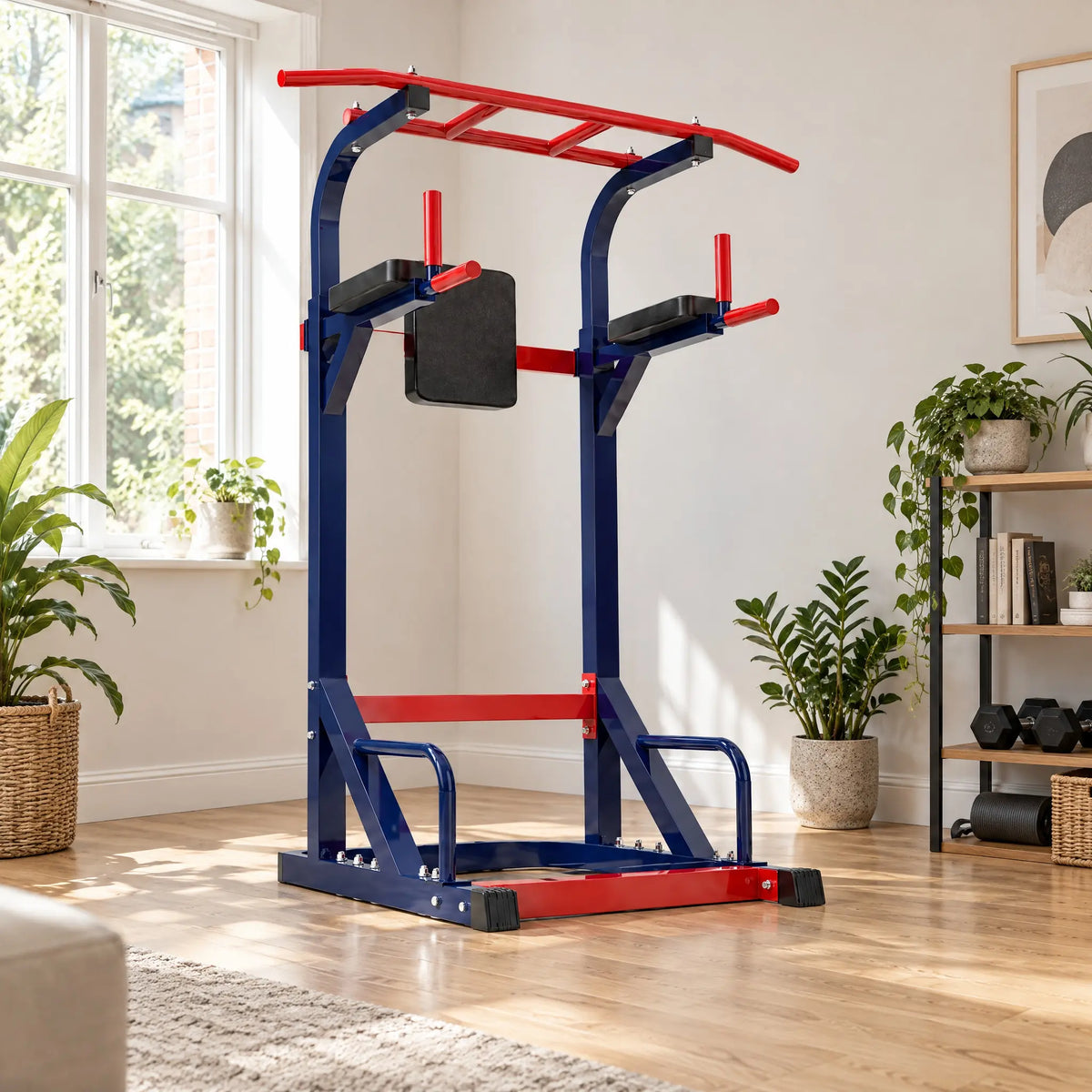 Power Tower with Multi-Grip Pull-Up Bar and Padded Dip Arms