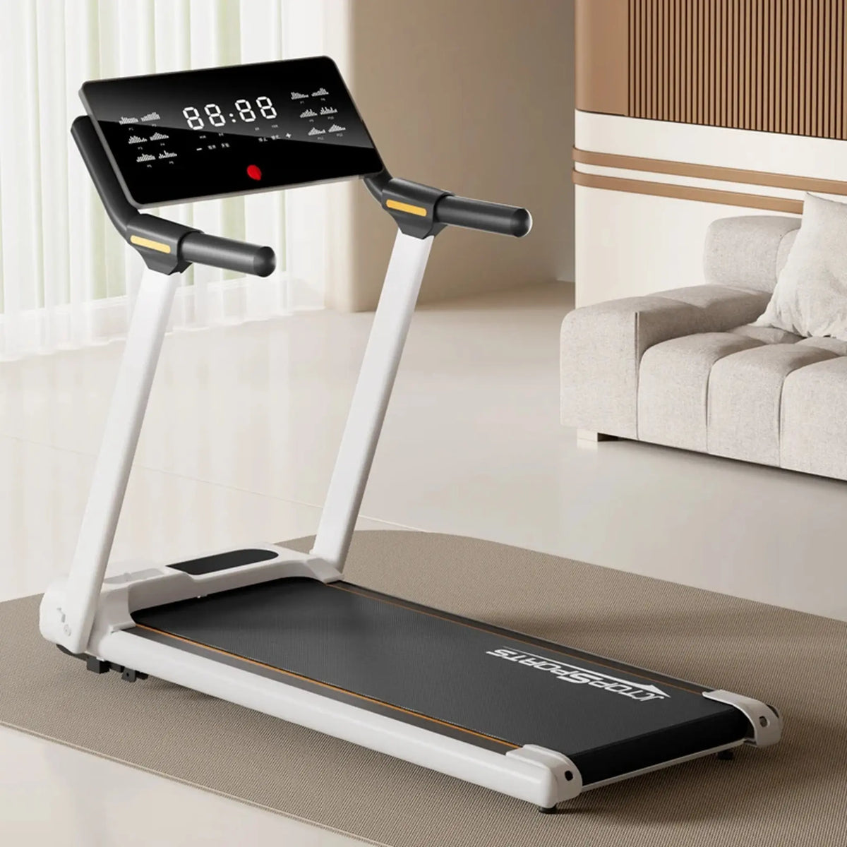 Foldable Home Treadmill with LED Console and Handrails