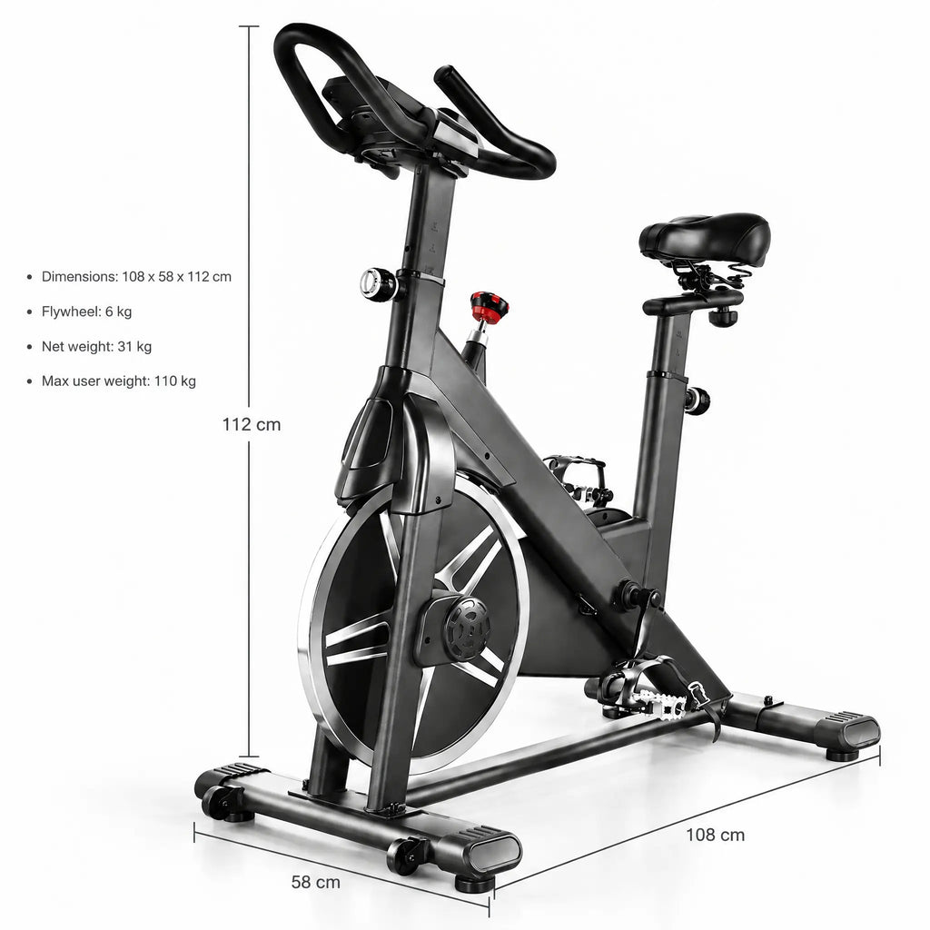Black Magnetic Spin Bike with 6 kg Flywheel, Belt Drive and Resistance Knob