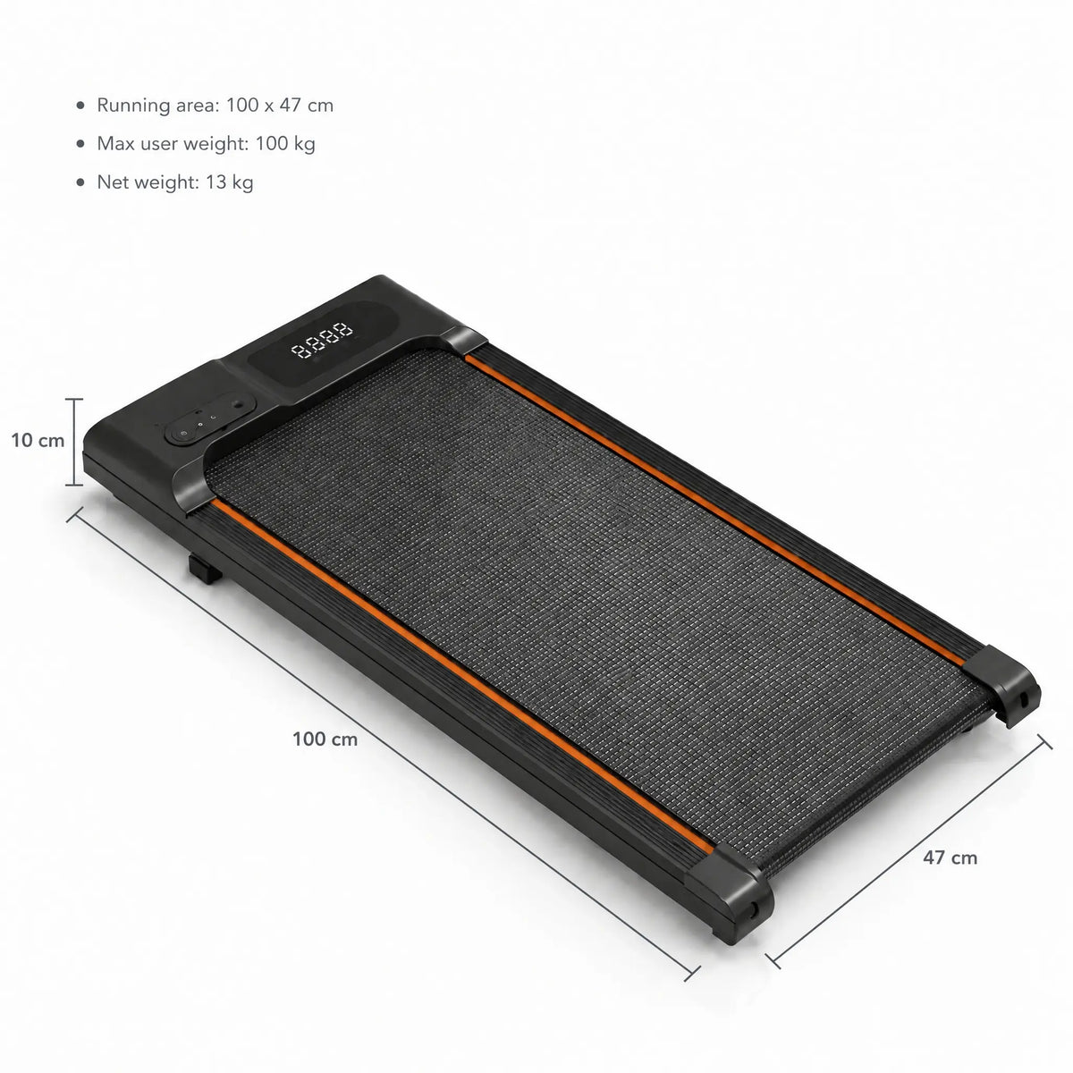 Foldable Under-Desk Walking Pad with LED Display and Remote Control, Black and Orange