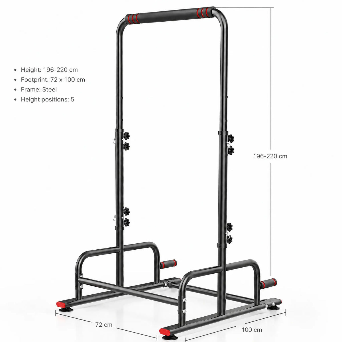Free-Standing Pull-Up Frame with Height-Adjustable Bar and Push-Up Handles