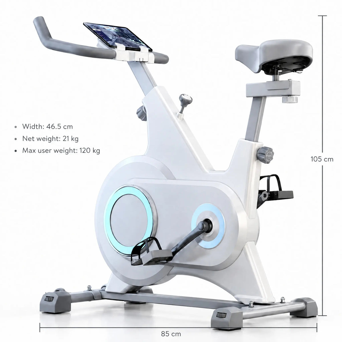 Magnetic Exercise Bike with Belt Drive, Enclosed Flywheel and Tablet Holder, White