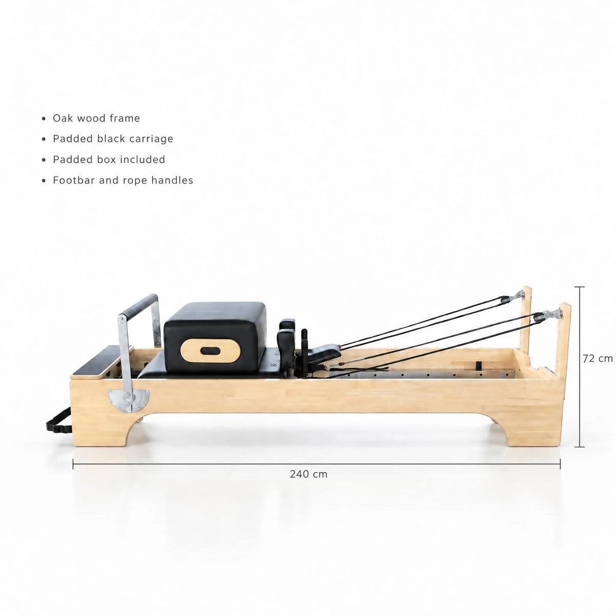 Oak Wood Pilates Reformer with Cut-Out Base and Padded Box