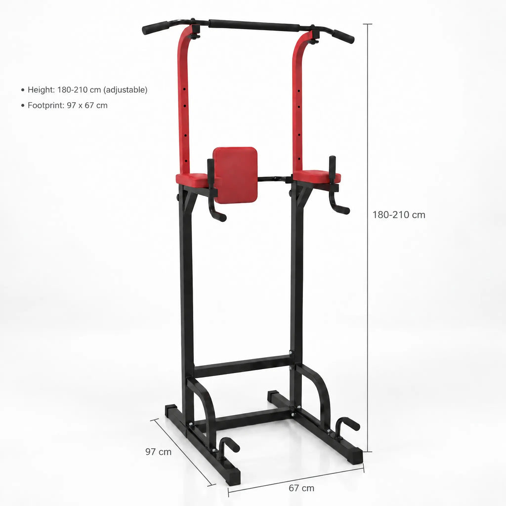 Steel Power Tower with Pull-Up Bar, Padded Dip Arms and Knee Raise Backrest