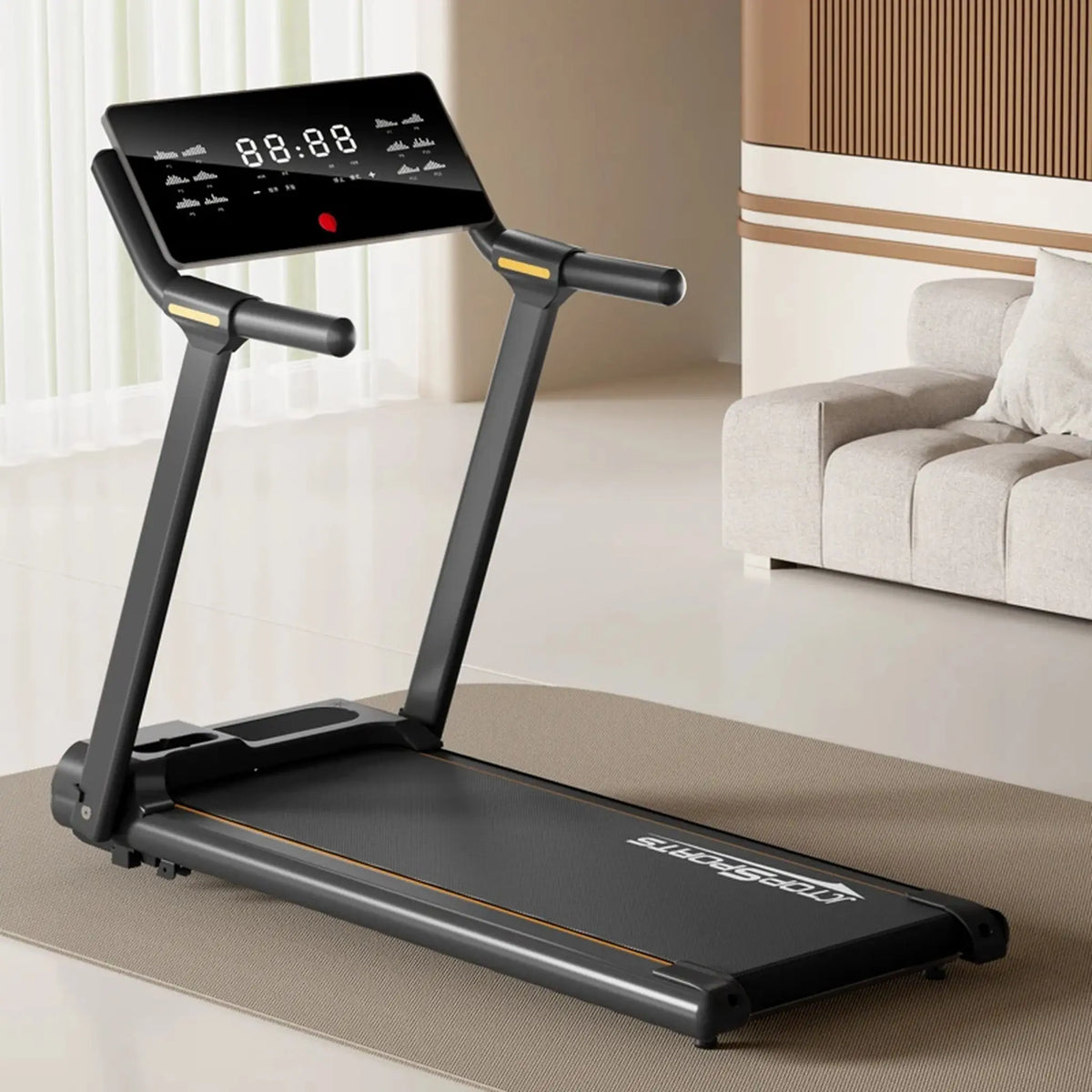 Foldable Home Treadmill with LED Console and Handrails