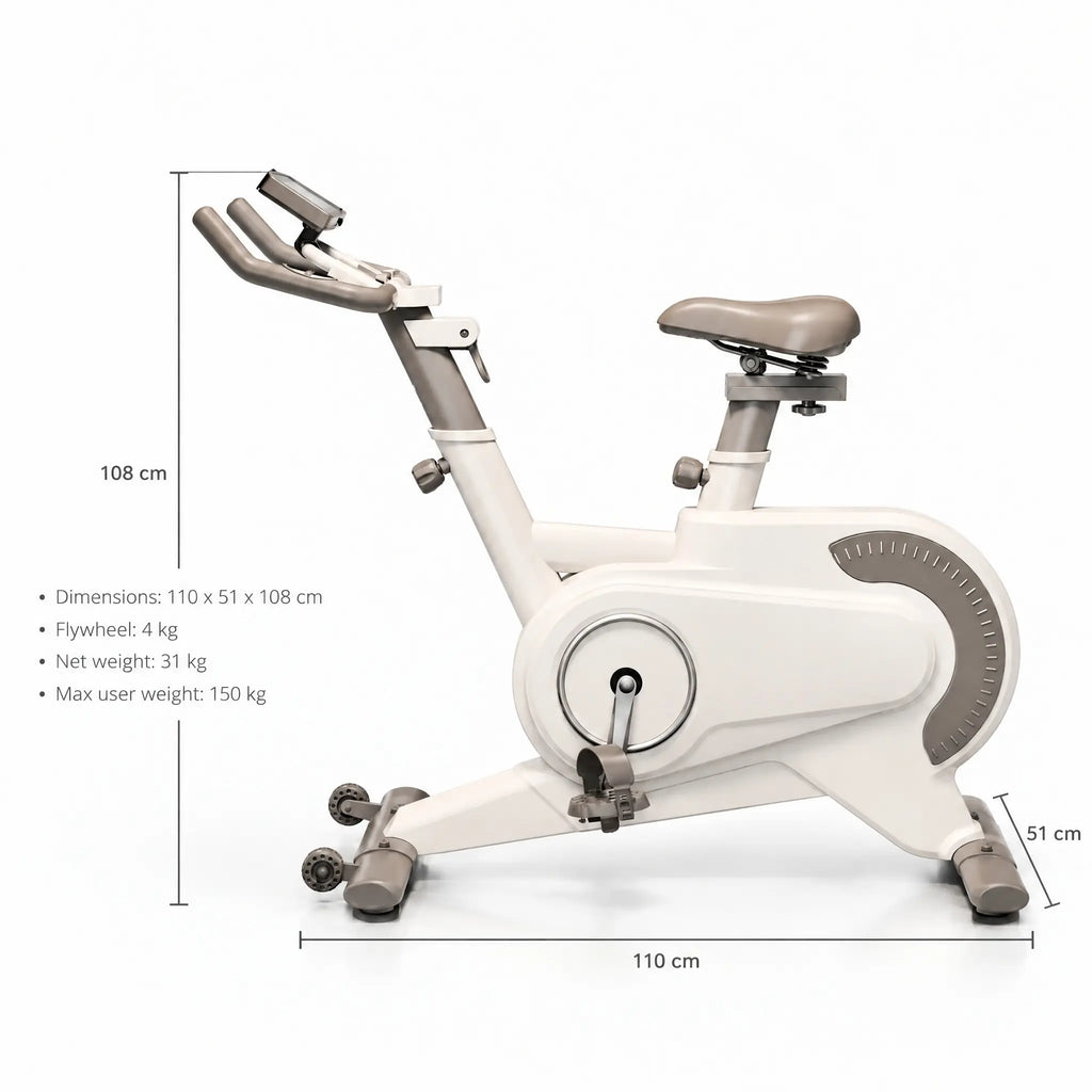 White Magnetic Exercise Bike with Belt Drive, 4 kg Flywheel and LCD Display