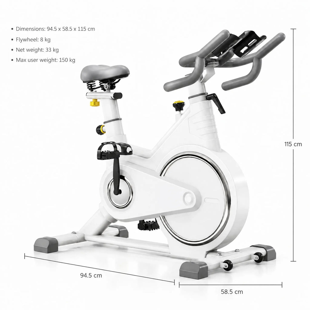 White Magnetic Spin Bike with 8 kg Flywheel, Tablet Holder and 150 kg Capacity