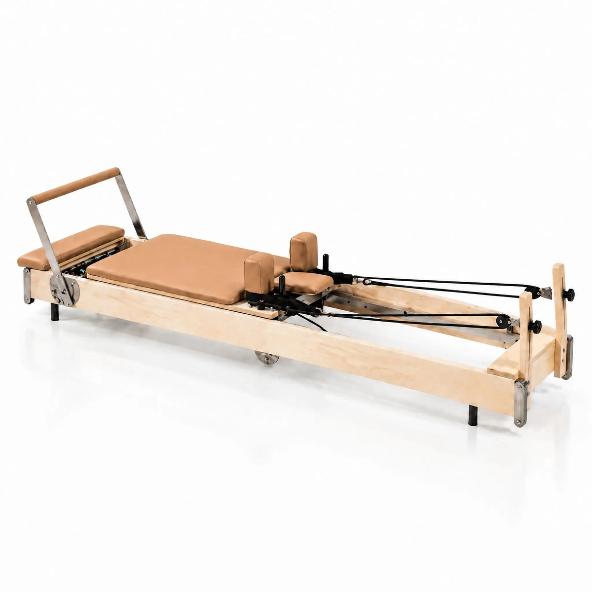 Foldable Maple Wood Pilates Reformer with Steel Backrest Frame