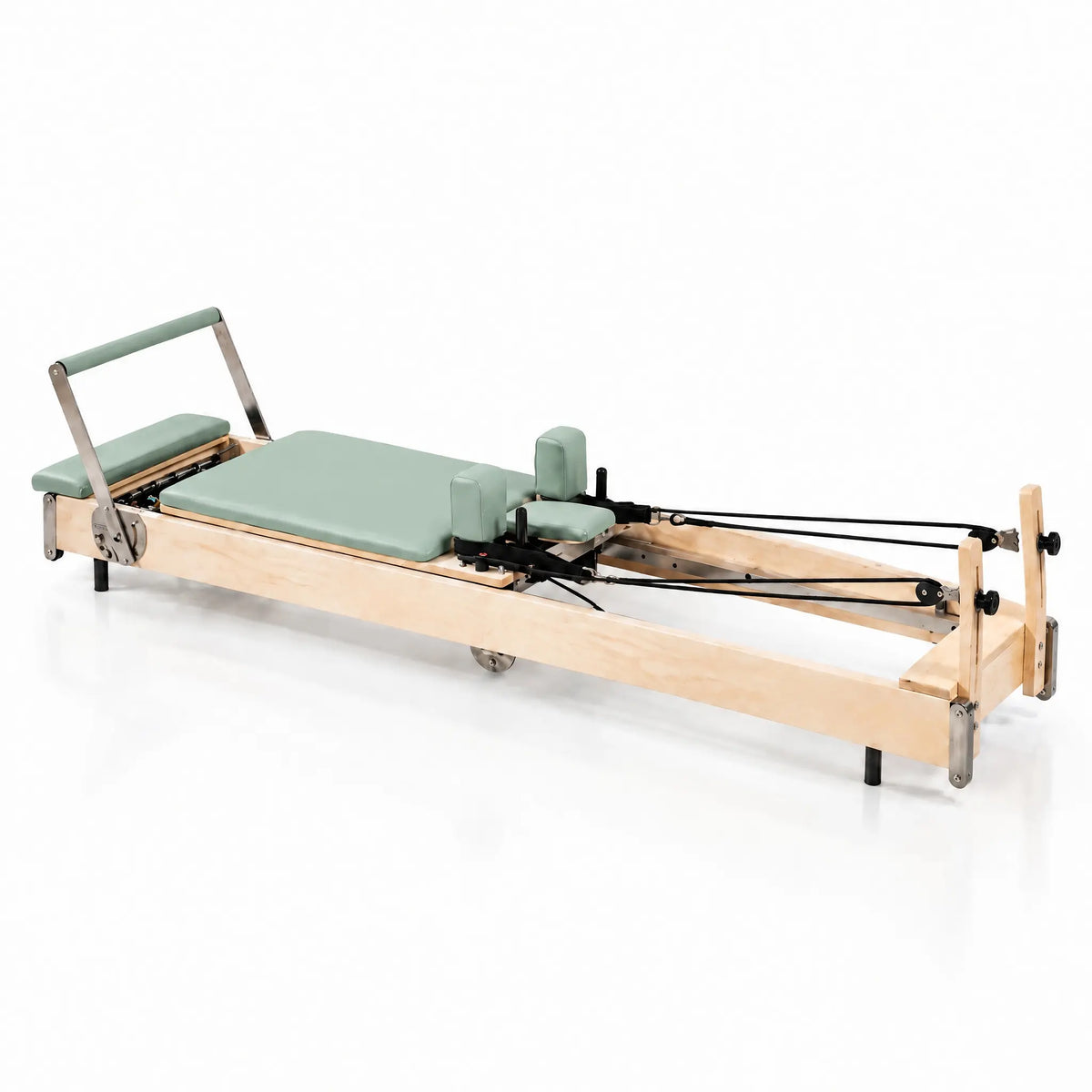 Foldable Maple Wood Pilates Reformer with Steel Backrest Frame