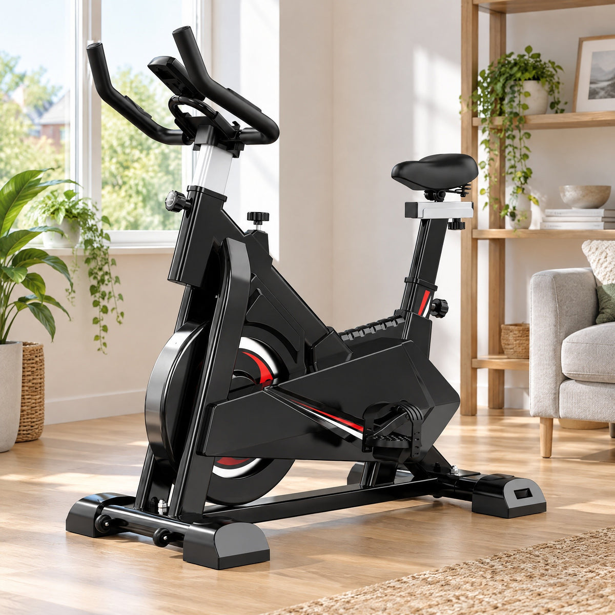 Exercise bike in a living room